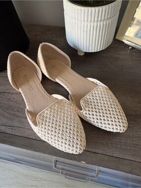 Restricted Woven D'Orsay Pointed-Toe Flats in Cream